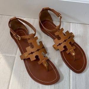 Tory Burch Phoebe Flat Thong Sandals Tan Leather